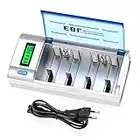 EBL Chargeur de Piles Universel- LCD Chargeur Universel 906 pour AA/ HR6, AAA/ HR3, C/ HR14, D/ HR20 Piles Rechargeables en Ni-MH Ni-CD, avec Fonction de Décharge, avec 4 Slots de Charge