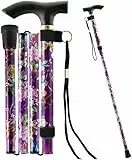 Aspect Folding Walking Sticks for Women and Men | Adjustable Walking Cane with Ergonomic Handle and Wrist Strap | Floral Lightweight Collapsible Walking Sticks - Purple Floral