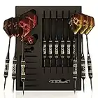 CC-Exquisite Professional Steel Tip Darts Set - 6 x 22g Brass Barrels with 12 Flights Standard/Slim, 12 Aluminum Shafts 35/48mm, 12 O-Rings, Dart Tool, Dart Sharpener and Case (Black & Gold)…