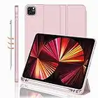 iMieet New iPad Pro 11 Inch Case 2022(4th Gen)/ 2021(3rd Gen) with Pencil Holder [Support iPad 2nd Pencil Charging/Pair],Trifold Stand Smart Case with Soft TPU Back,Auto Wake/Sleep(Pink)