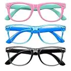 Blue Light Glasses for Kids 3 Pack Blue Light Blocking Glasses for Teen Boys Girls Age 3-10,Computer Screen Gaming TV Phone Glasses Anti Glare,UV & Eye Strain (Grey Black+Pink Green+Blue)