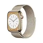 Apple Watch Series 8 (GPS + Cellular, 45mm) Reloj Inteligente con Caja de Acero Inoxidable en Oro - Pulsera Milanese Loop en Oro. Monitor de entreno, Resistencia alagua