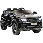 HOMCOM Coche Eléctrico SUV para Niños de 3-6 Años Coche de Batería 12V con 2 Motores Mando a Distancia Faros Bocina Bluetooth Música USB y Apertura de Puerta 3-5 km/h 110x68x52 cm Negro