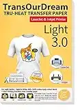 TransOurDream Iron on Heat Transfer Paper for Light T Shirts (20 Sheets 8.5x11", 3.0) Printable HTV Heat Transfer Vinyl for Inkjet & Laserjet Printer Iron On transfers for T Shirts (TRANS-L3-1-20)