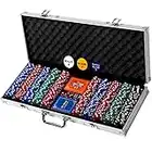 Rally and Roar Professional Poker Set w/ Hard Case, 2 Card Decks, 5 Dice, 3 Buttons - 500 Chips
