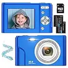 Appareil Photo Numérique Compact 1080P Mini Video Camera 2,4'' 36MP HD LCD Rechargeables Vlogging Appareil Photo avec 16X Digital Zoom avec Carte SD, Cadeau pour Adolescents,Enfants(Bleu)