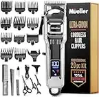 Mueller Hair Clippers Kit Cordless, Dual Voltage Beard Trimmer for Men with Rechargeable Battery & Digital Display, 3h of Running Time