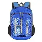 Bekahizar 20L Reversible Pailletten Backpack Bling Meerjungfrau Sequin Rucksack Leicht Faltbare Reise Tagesrucksack Tasche Packbar für Mädchen und Frauen Wandern Camping Radfahren (blau silber)