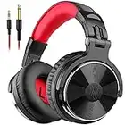 OneOdio Pro10 Auriculares DJ con Cable, Estéreo de Mezcla y Monitor de Estudio, 50mm Controladores, 3.5 y 6.35mm Conector de Audio para PC AMP Grabación de Teléfono Piano Guitarra, Rojo y Negro