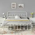 Yaheetech Classic White Metal Platform Bed Frame Mattress Foundation with Victorian Style Iron-Art Headboard/Footboard/Under Bed Storage No Box Spring Needed Full Size
