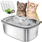 Cat Water Fountain Stainless Steel, Dhapy 67oz/2L Stainless Steel Cat Water Drinking Fountain for Cats Dogs Pet Water Dispenser with Dual-Circulation Filtration Cat Fountain for Cats and Dogs