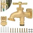 BLOSTM Solid Brass Hose Tap - Outside Tap Kit with Bib Tap, ½” Quick Connector, Screws & Wall Plugs - Anywhere Tap for Convenient Water Access - Ideal for Garden, Allotment, Stables, Building Site