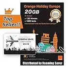 Orange Holiday Europe Prepaid SIM Card Combo Deal 20GB Internet Data in 5G/4G/LTE (Data tethering Allowed)+120min & 1000 Texts from Europe to Any Country Worldwide+1 Sim Card Holder+1 Pin