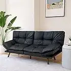 Futon Sofa Bed,Opoiar Lounge Memory Foam Sleeper Couch for Living Room,Convertible Modern Loveseat for Compact Living Spaces,71" W,Black/Faux Leather