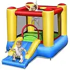 GYMAX Kids Bouncy Castle with Slide and Basketball Hoop, Inflatable Jumping House for Outdoor Indoor (Big Head Column, 284 x 196 x 168cm)