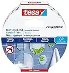 tesa Powerbond Montageband für Fliesen & Metall, feuchtraumbeständig, mit bis zu 10 kg Haltekraft pro Meter - doppelseitiges Montageklebeband für glatte Oberflächen - 5 m x 19 mm