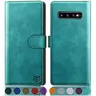 SUANPOT Cover per Samsung Galaxy S10+/S10 Plus Blocco RFID Portafoglio Slot CarteSupporto Cellulare Magnetica custodia Pelle Sintetica Cover per Samsung S10+/S10 Plus Blu verde