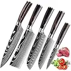 MDHAND Couteaux de Cuisine, Couteau Japonais Tranchant en acier inoxydable en plusieurs tailles avec Poignée confortable, Couteau de Chef Antirouille Cuisine et Cadeau Disponibles (5PCS)