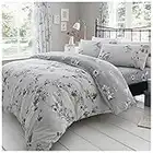 GC GAVENO CAVAILIA Flower Duvet Cover Double - Blossom Bedding Set With Pillowcase - Polycotton Fabric- Grey