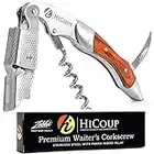 HiCoup Kitchenware Corkscrew Wine Opener - Bottle Openers w/Foil Cutter for Waiters & Bartenders - Stainless Steel with Pakka Wood