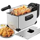 Aigostar Deep Fryer 2200W, 3L, 304 Food Grade Stainless Steel, Temperature Control, Removable Oil Basket, Silver - Agni 30RGS