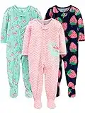 Simple Joys by Carter's Pijama con Pies de Punto de Poliéster de Ajuste Holgado Bebé Niña, Pack de 3, Dinosaurio/Fresas, 24 Meses