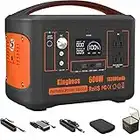 Portable Power Station, Solar Generator 600W (Peak 1200W) Kingboss, 153600mAh 568WH, Lithium Battery 110V/600W, AC Outlet, 2*DC Carport, 2*USB-C, QC USB 3.0, Camping Power bank, Outdoor Indoor