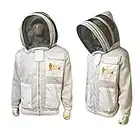 Massive Bee Store 3 Layer Beekeeping Ventilated Suit and Jacket Fully Protection Beekeepers Ultra Ventilated Bee Suit and Bees Jacket with Fencing Veil and Round Veil (M, White)