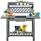 Yaheetech Potting Bench Table Outdoor Garden Potting Table Wooden Workstation w/Sliding Tabletop Removable Sink w/Storage Shelf Flower Pot Bench Mobile Garden Potting Bench Gray