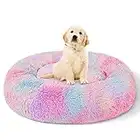 Patas Lague Calming Donut Dog Bed Cat Bed for Small Medium Large Dogs and Cats Anti-Anxiety Plush Soft and Cozy Cat Bed Warming Pet Bed for Winter and Fall (24 in, Mixed Rainbow)