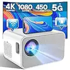 KYASTER Proiettore 1080P nativo, 450 ANSI Lumen 4K supportato mini proiettore, 4P/4D correzione trapezoidale, Android 9.0 OS con Build in App Store, 5G WiFi Screencast wireless per iPhone