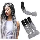 Kanekalon Extensiones de Pelo Trenzas Africanas, Showjarlly 24" Pelo Trenzas Africanas Extensiones, 3 Pc Pelo Sintetico Trenzas de Crochet Para Pelo Trenzas Africanas Extensiones Negro/plateado