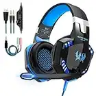 Micro Casque Gaming PS4,Casque Gamer Xbox One avec Micro Anti Bruit LED Lampe Audio Stéréo Basse avec Micro 3.5mm Jack pour PS4/ Xbox One/PC/Mac/Nintendo Switch/Ordinateur/Tablette/Smartephone (blue)