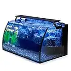 Hygger Horizon 8 Gallon LED Glass Aquarium Kit for Starters with 7W Power Filter Pump, 18W Colored led Light, Wide View Curved Shape Fish Tank with Undetachable 3D Rockery Background Decor