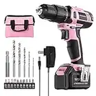 WORKPRO Pink Cordless 20V Lithium-ion Drill Driver Set, 1 Battery, Charger and Storage Bag Included - Pink Ribbon