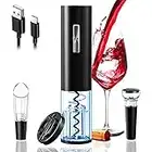 Electric Wine Opener Set, Rechargeable Automatic Wine Corkscrew Remover Kit, Cordless Electric Wine Bottle Opener with USB Charging Cable, Wine Pourer, Vacuum Stopper, Foil Cutter for Wine Lovers Gift