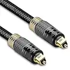 FosPower 24K Gold Plated Toslink Digital Optical Audio Cable (S/PDIF) - [Zero RFI & EMI Interference] Metal Connectors & Ultra Durable Nylon Braided Jacket (15ft)