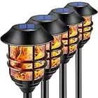 ZOOHAR Solar Outdoor Lights,Extra-Tall Solar Torches with Flickering Flame 4-Pack Waterproof Garden Lights,Stainless Steel Pathway Lighting Garden Decor, Yard Decorations Outdoor Auto On/Off