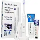 Dr. Quorum Optic Care Teeth Whitening Kit, LED Whitening Electric Toothbrush Set, Ultra Whitening LED Light, Fiber Optic Bristles, Fine Sonic Cleaning, 3 Modes