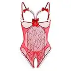 Nuisette Sexy en Dentelle pour Femmes sous-vêtements ajourés avec Harnais en V Profond col Licou Lingerie de Nuit Avec Des Culottes De Lingerie ArgentéEs Perspective De Dentelle Sexy De Mode