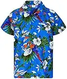 King Kameha Funky Camicia Hawaiana, Cherry Parrot, Blu, XL