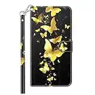 TYWZ Portefeuille Coque pour Samsung Galaxy A22 5G,PU Cuir Flip Housse Étui Rabat Cover avec Porte-Cartes Pochettes Dragonne Fermoir Magnétique-Or Papillon