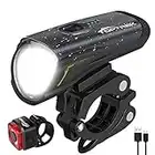 Toptrek Fahrradlicht Set, LED Fahrradbeleuchtung Set akku USB Wiederaufladbare OSRAM LED-Licht, umschaltbar zwischen 50/30 Lux, Frontlicht & Rücklicht IPX4 Wasserdicht Fahrradlampe (LF12)