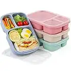 4 Pack Bento Lunch Box - BPA-Free Reusable Bento Box Kids Adult - 3-Compartment Meal Prep Container with Lids - Lunch Box for Kids, Toddler, Adults - Suitable for School, Company, and Travel