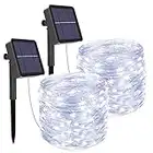 [2 Pacchi] Luci Solari Esterno, Litogo 12m 120 LED Catena Luminosa Esterno Filo Luci Led 8 modalità Lucine da Esterno Decorative Per Giardino, Natale, Patio, Cortile, Matrimonio, Festa (Bianco Freddo)