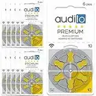 Audilo Piles Auditives 10 (PR70) Premium | Appareils Auditifs et Aides Auditives |[Sans Mercure] [Zinc Air] [1.45V] Lot de 10 Plaquettes de 6 Piles Auditives | Couleur Jaune