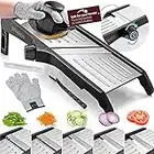 Gramercy Kitchen Co. Adjustable Stainless Steel Mandoline Food Slicer - Comes with One Pair Cut-Resistant Gloves || Vegetable Chopper Onion Slicer Potato Slicer Chip French Fry Julienne Slicer