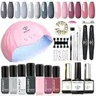 Modelones Gel Nail Polish Kit with U V Light 48W LED Nail Lamp 7 Colors Nude Gray Pink Gel Polish Starter Kit Manicure, Soak off U V LED Gel Nail Polish Set Salon DIY Home Nail Decoration Gift for Women