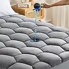 SONIVE Waterproof Mattress Pad Ultra Fluffy Soft Topper Breathable Noiseless Fitted Mattress Protector Premium Alternative Filling Topper for King Bed, Grey 150x200cm