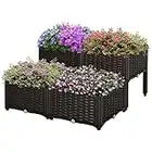 Outsunny Set 4 Pezzi Fioriere da Esterno Autoirriganti Rialzate Letto da Giardino Rialzato per Fiori Effetto Rattan in PP, Marrone